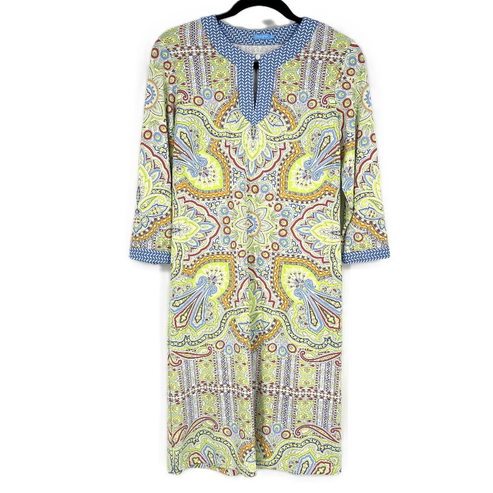 J. McLaughlin‎ Bright Paisley 3/4 Sleeve Shift Dress Catalina Cloth Small